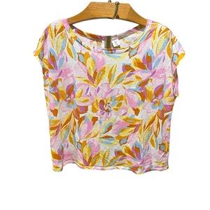 Joie 100% Linen Bohemian Floral Cap Sleeve Boxy Crop Tee